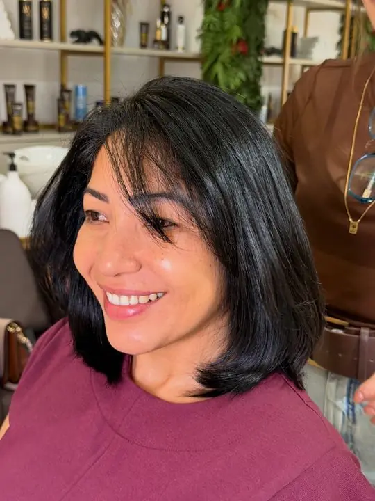 Corte chanel em cabelo preto feito no studio